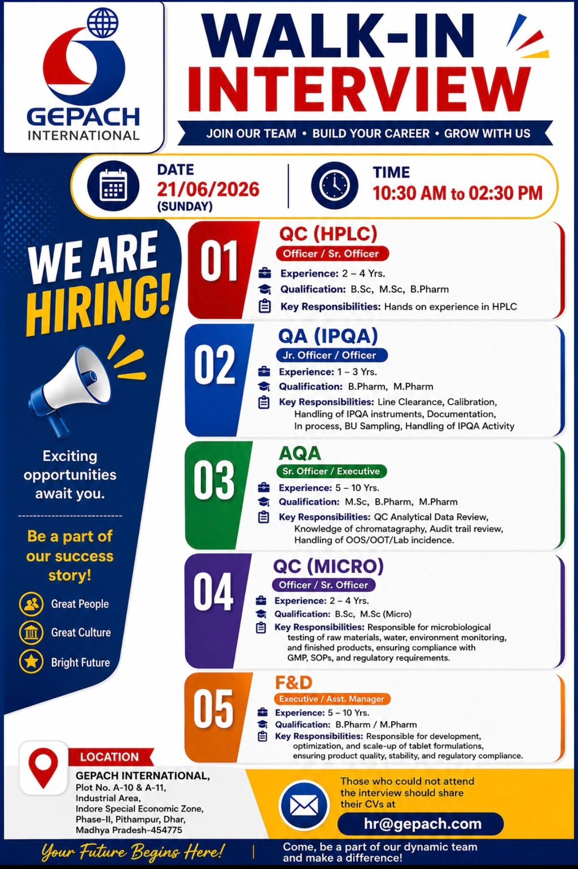 Gepach International Walk-In Interview – QC, QA, Microbiology, AQA & F&D